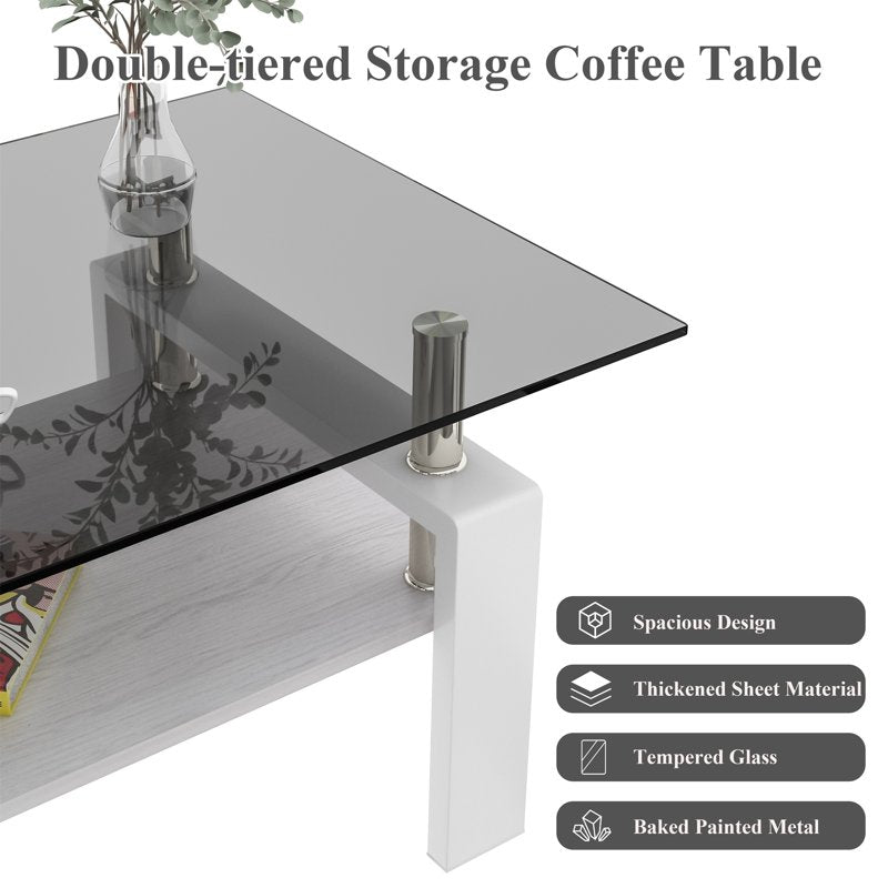 Modern Rectangular Glass Coffee Table - Multiple Colors Available