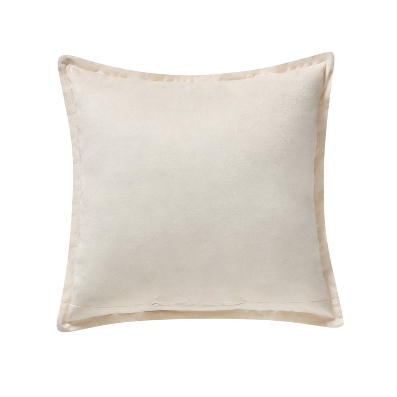 Ivory Embroidered Leaves Velvet Decorative Pillow - 18x18 Inches, Farmhouse Style
