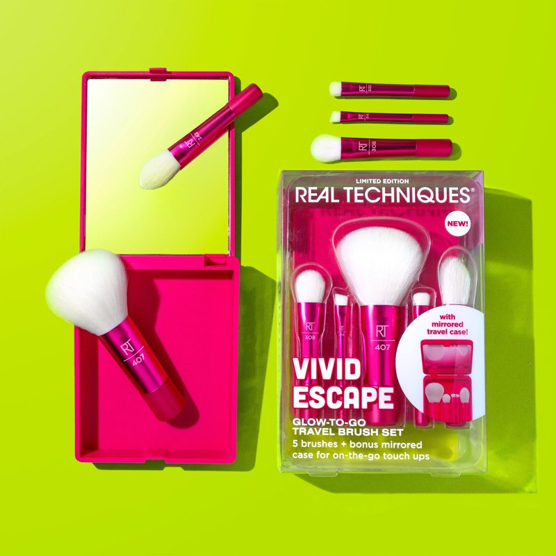 5-Piece Travel Makeup Brush Set with Mirror Case