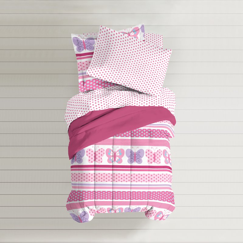 Twin Butterfly Dots Comforter Set for Kids - Pink, Purple & Multi-Color Microfiber Bedding