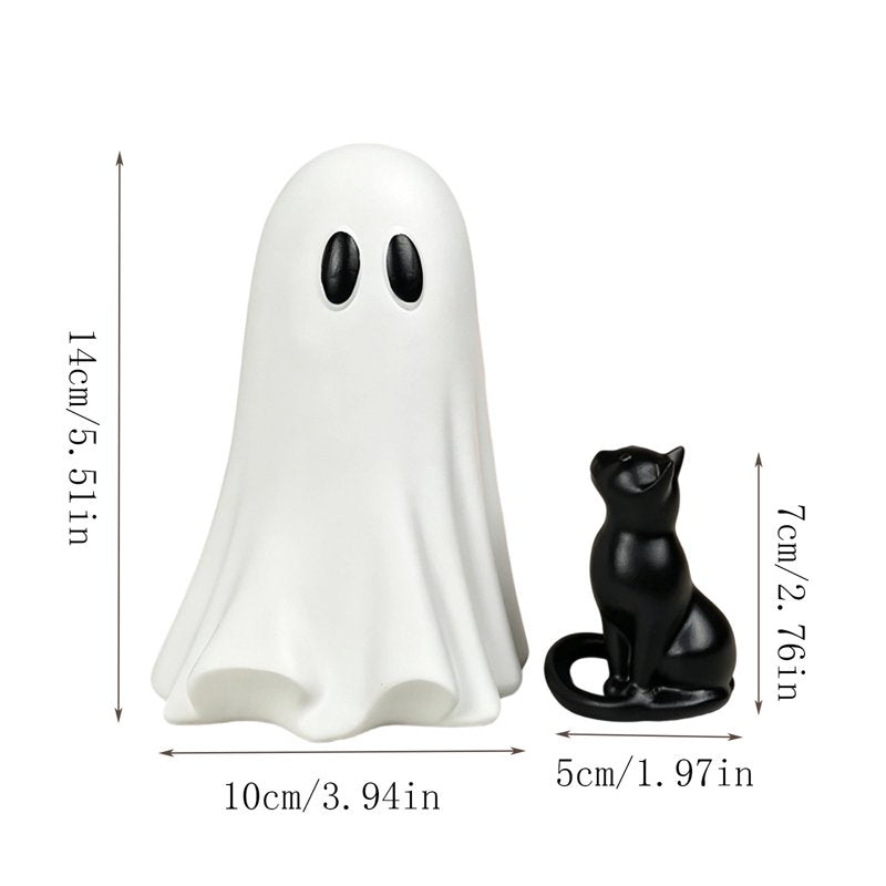 Halloween Ghost & Black Cat Resin Figurine Set - Separable Gothic Decor, 14#