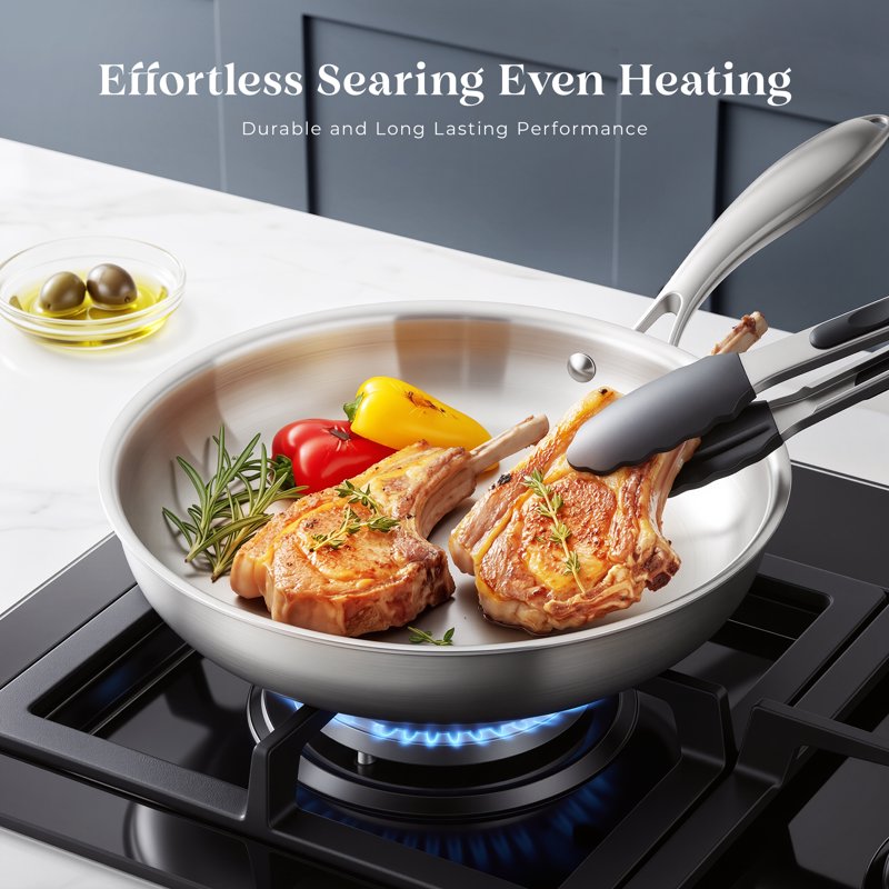 12-Piece Stainless Steel Cookware Set - Nonstick & Dishwasher Safe