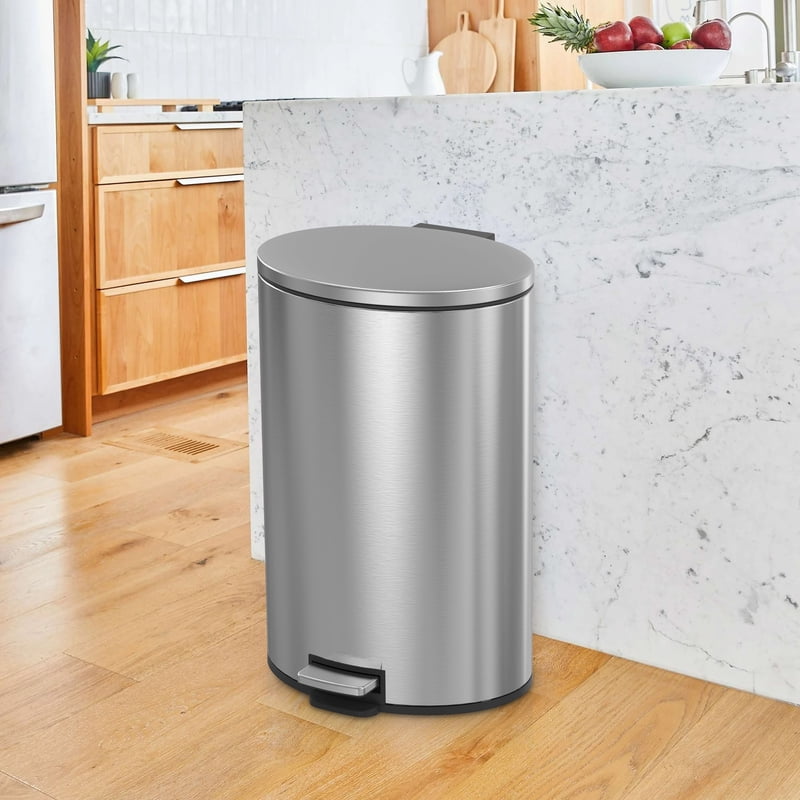 10.5 Gallon Stainless Steel Oval Step Trash Can with Soft Close Lid - Silver
