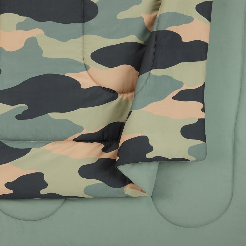 Kids Camouflage Green Comforter Set - Twin 2-Piece Bedding with Shams - Urban Playground