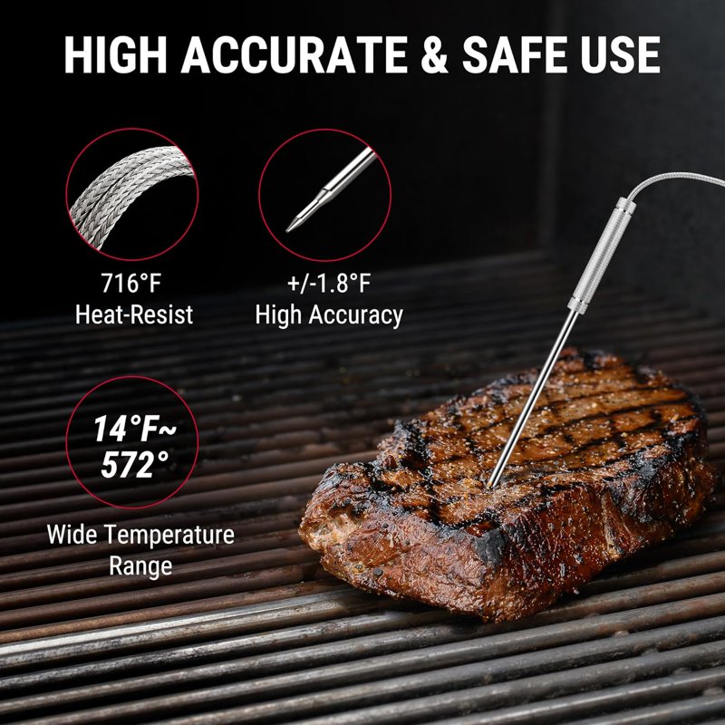 Wireless Bluetooth Meat Thermometer with Dual Probes - 650FT Range