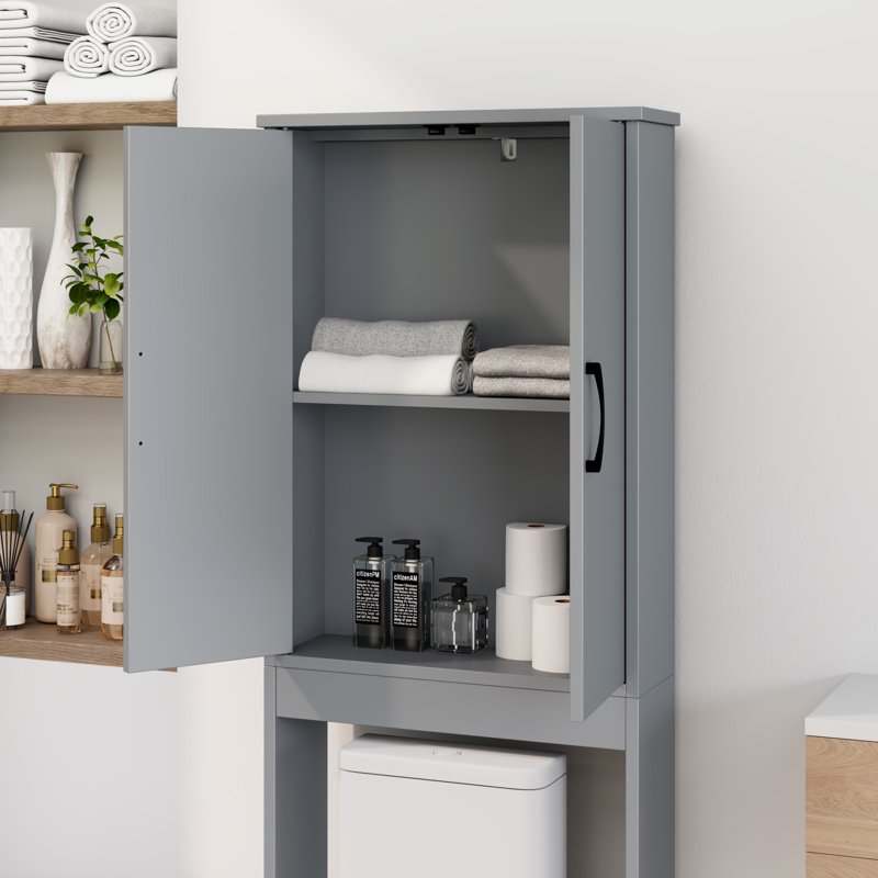 Over-the-Toilet Bathroom Storage Cabinet - Gray, 67 Inch Tall, Mainstays Ardent