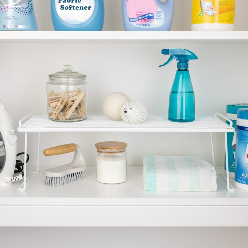 (2 Pack) Metal Wire Stacking Shelf Organizer for Kitchen & Pantry Storage - 22x10x7 White