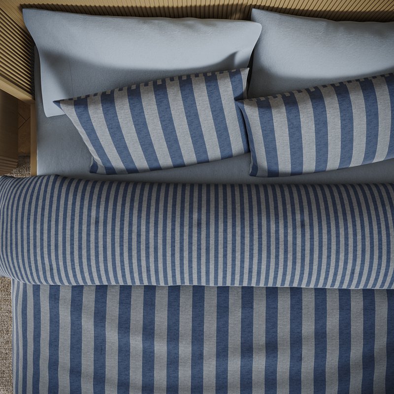 Cotton Striped Comforter Set - King, Starry Night Blue, Reversible 3-Piece