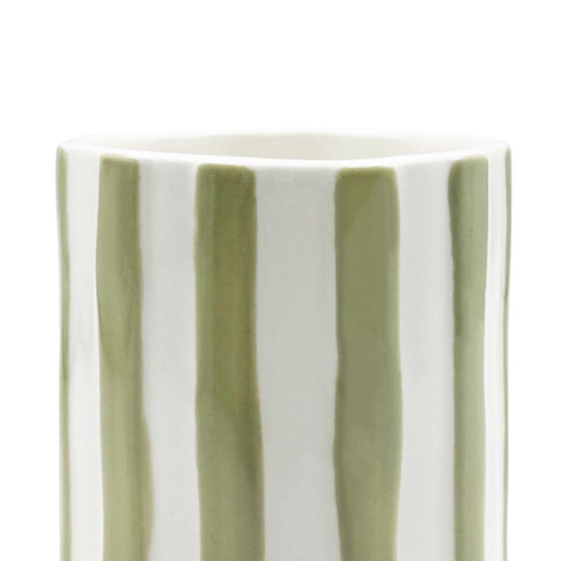 Mainstays Hand Painted Green & White Stripe Toothbrush Holder - Bathroom Accessory