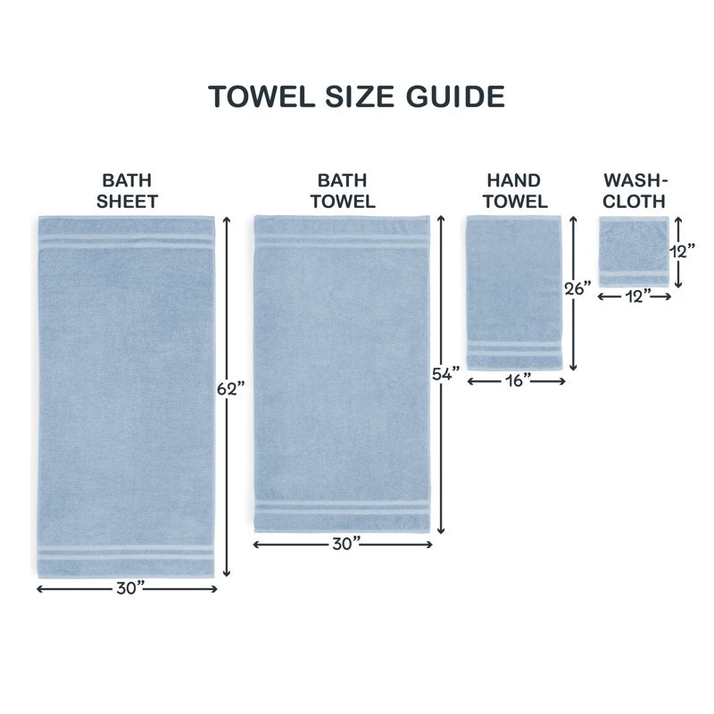 Mainstays Cotton Bath Towel Set - Quick Dry, Fade Resistant, Blue - 6 Piece