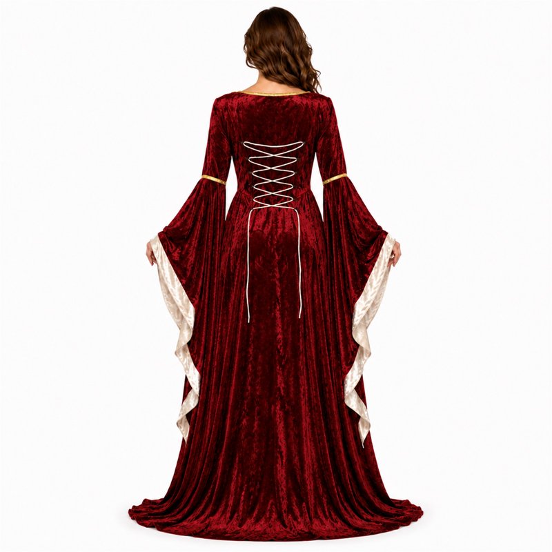 Women's Gothic Witch Costume Dress - Halloween Vampire Renaissance Velvet XL Vermilion