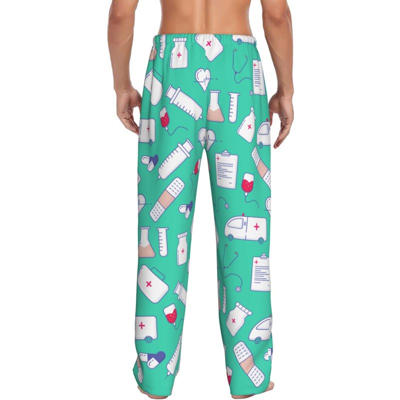Men's Pajama Pants with Pockets - Ambulance Band Aid Pattern, Size M, Color 8