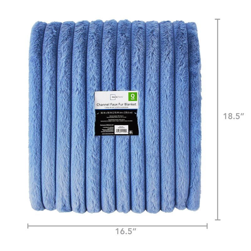 Mainstays Channel Faux Fur Blanket - Full/Queen, Blue Jewel, 86x90 Inches