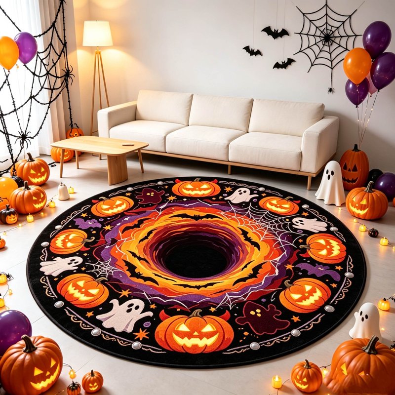 Halloween Round 3D Optical Illusion Rug - Skidproof Absorbent Mat 23.62x23.62in - New Launch