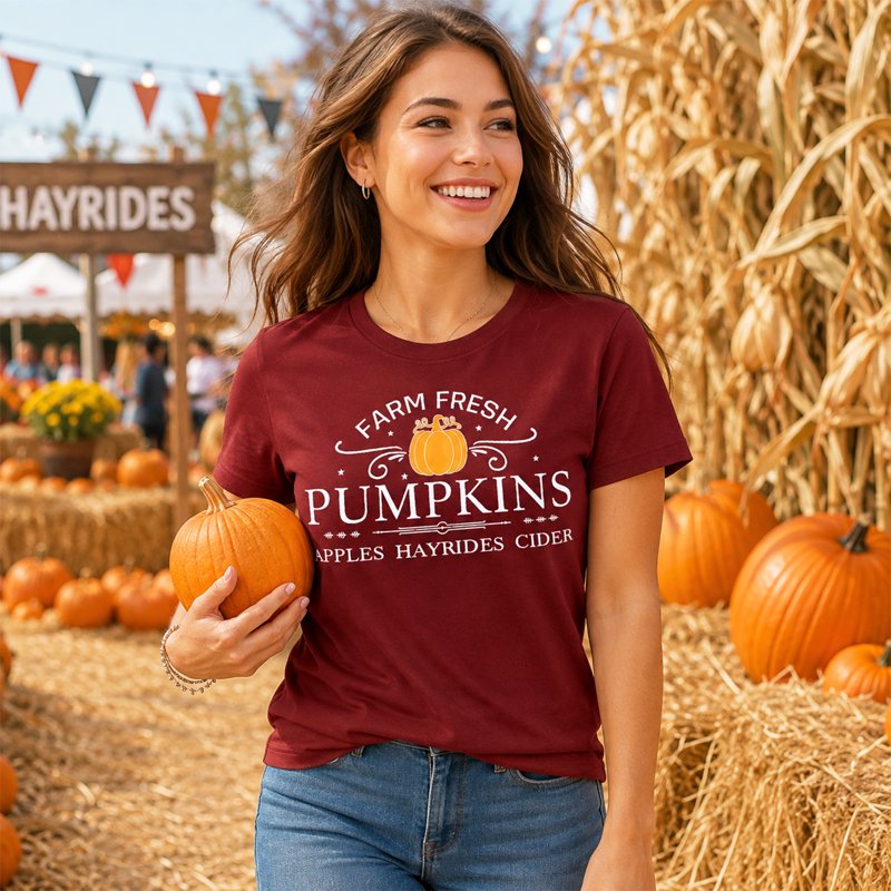 Halloween Pumpkin Graphic T-Shirt Women D-Wine Red XL Crew Neck Casual Top