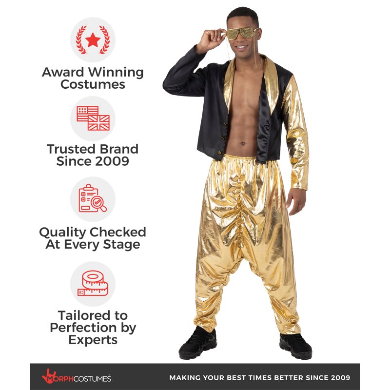 Morph Mens 1990s Gold Rapper Costume XL - Old School MC Fancy Dress Halloween