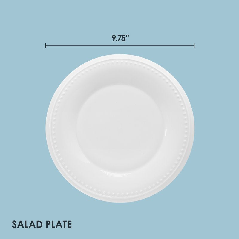 Nevaeh White Classic Bead 9.75" Round Bone China Salad Plate