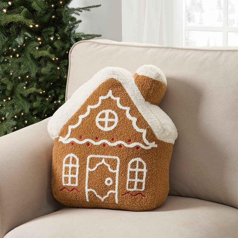 Gingerbread House Shaped Decorative Pillow - 16x14 Farmhouse Accent