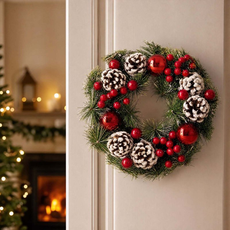 Artificial Christmas Wreath Front Door Holiday Farmhouse Decor - 004 Christmas