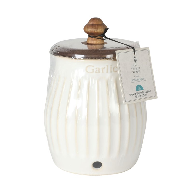 Stoneware Garlic Keeper - White with Ventilation Holes