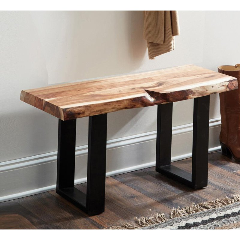36-Inch Live Edge Acacia Wood Bench with Black Metal Legs
