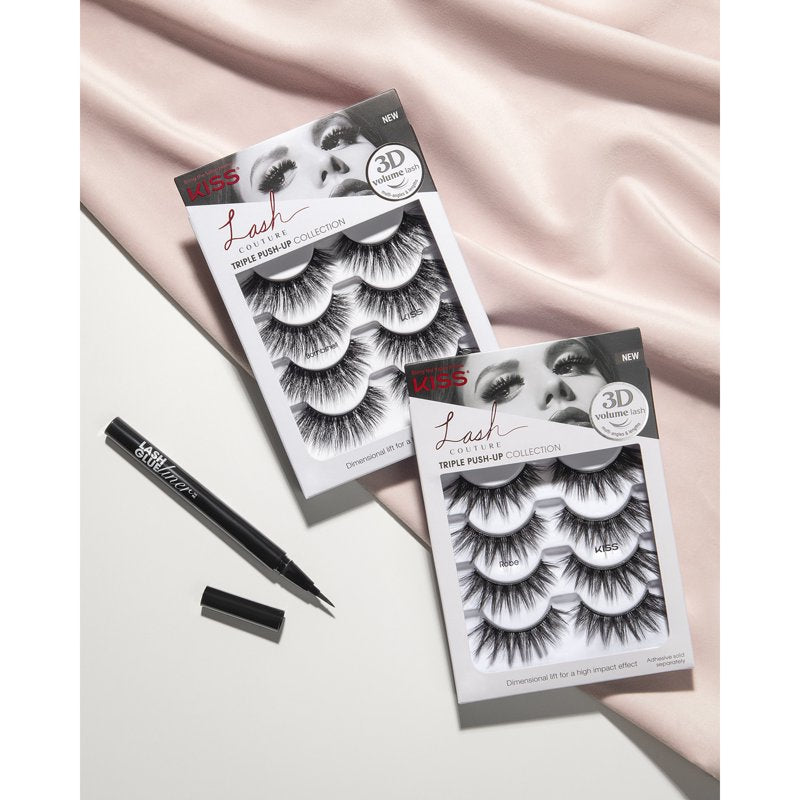 Triple Push-Up False Eyelashes - 3D Volume Strip Lashes, 4 Pairs