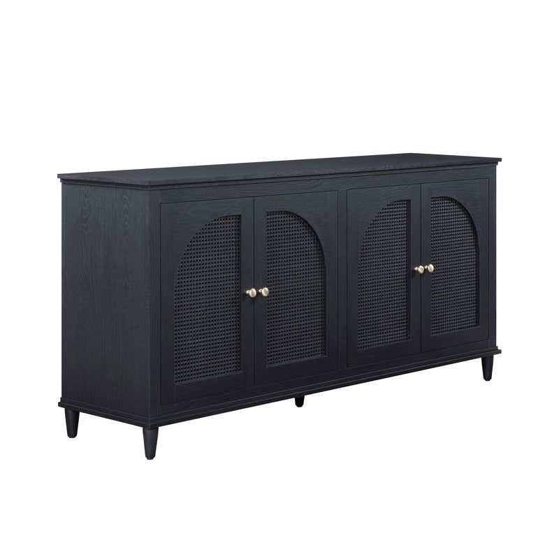 Drew Rattan 4-Door Buffet Cabinet - Black Finish, Adjustable Shelves
