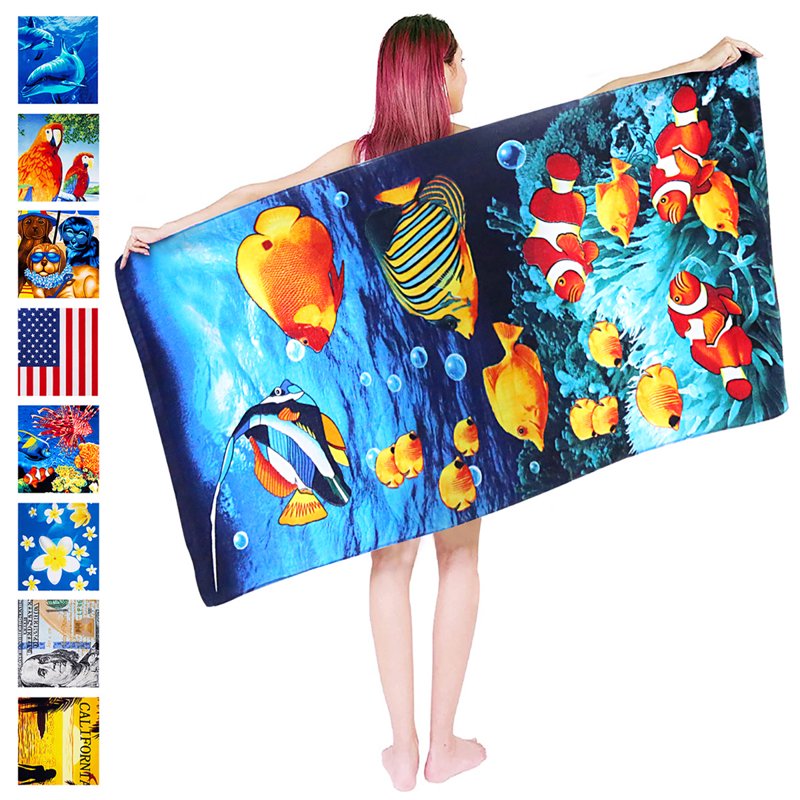 Colorful Fish Cotton Beach Towel - Soft & Quick-Dry Pool Towel 28x58 with Fishes Design