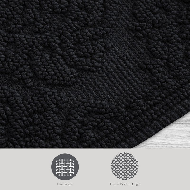 Jean Pierre Cotton Fringe Bath Rug Set - Black, 17 x 24 & 21 x 34 Inches