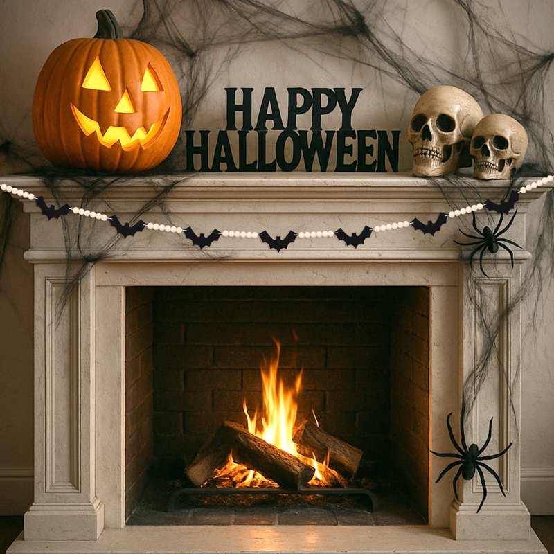 Halloween Bat & Bead Garland - Indoor Outdoor Party Decor, 4.67Ft