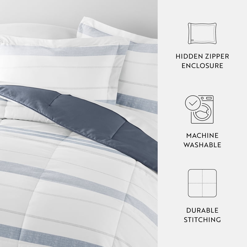 King Down Alternative Reversible Comforter Set with Stripe Pattern - Stone