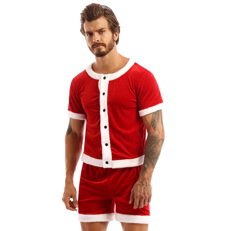 Men's Christmas Santa Claus Bodysuit Costume with Hat - Red XL