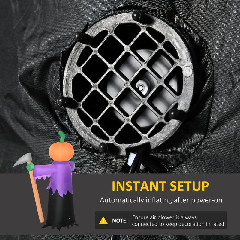 Purple Inflatable Halloween Pumpkin Grim Reaper Outdoor LED Yard Display