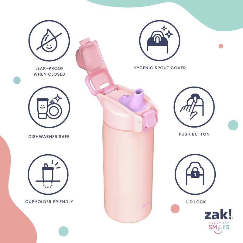 25oz Durable Plastic Water Bottle with Push Button Locking Lid - Pink