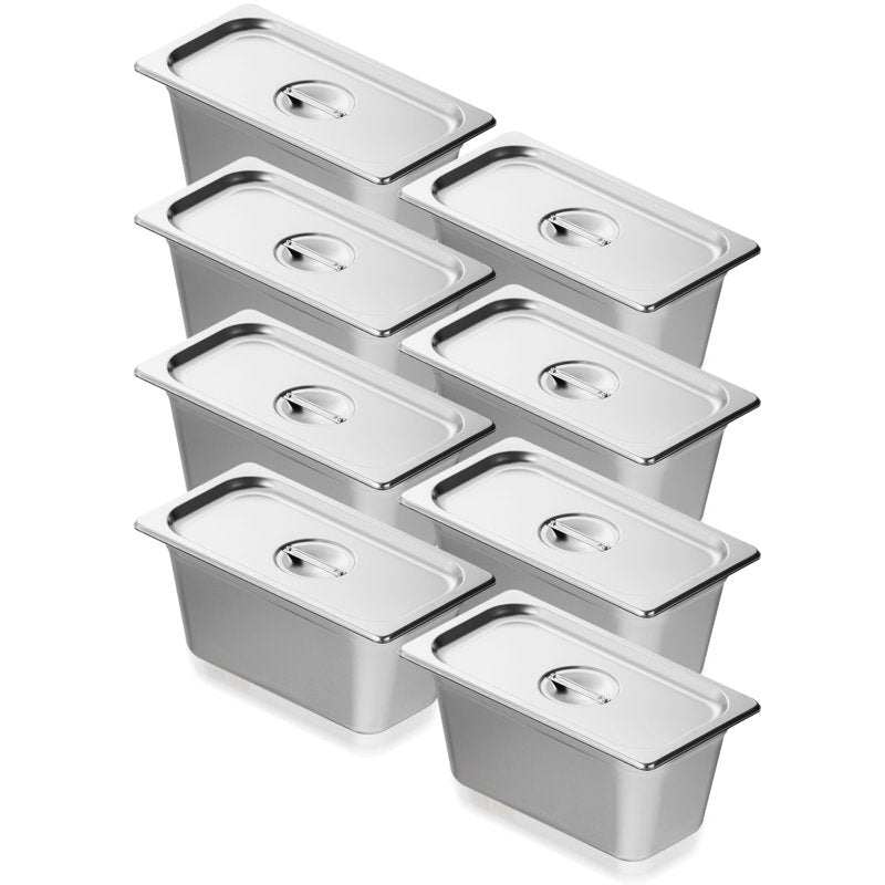 Stainless Steel Steam Pan Set - 8 Pans, 1/3 Size, 6-Inch Depth