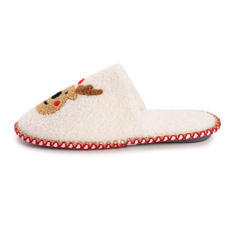 MUK LUKS Women's Punch Needle Winter Holiday Slippers - Vanilla Reindeer L (9-10)