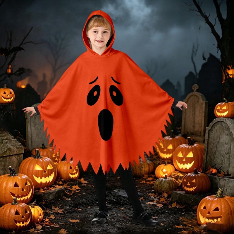 Kids Halloween Costume Ghostface Hooded Cape Dress Up Clothes - Orange, 4-6 Years (Fancy-Dress Costumes)