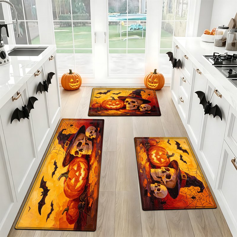Halloween Pumpkin Lanterns 2Pcs - Flannel Non-Slip Kitchen & Home Rugs, 15.7x23.6 and 17.7x47.2 Inches