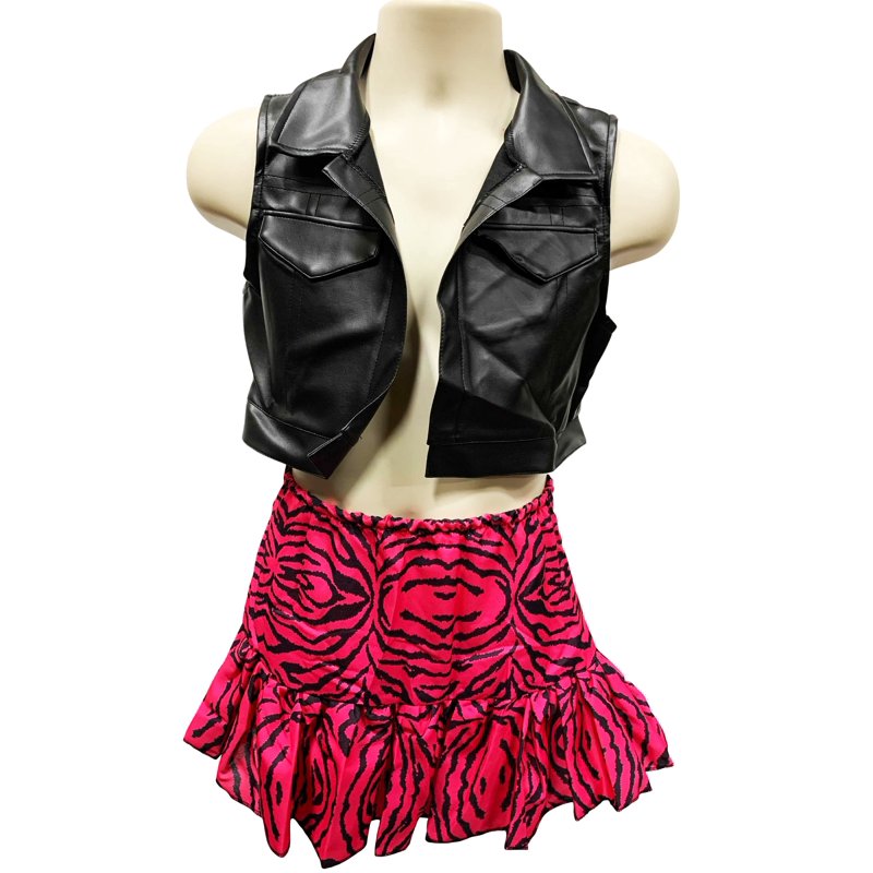 Pink 80s Rocker Costume for Adults - Size M, Includes Vest, Skirt, Leg Warmers & Gloves