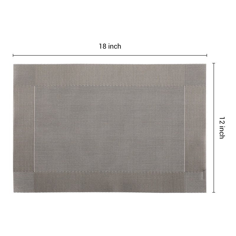 Washable Heat Resistant Table Placemat Set of 8 - Gray 18x12in