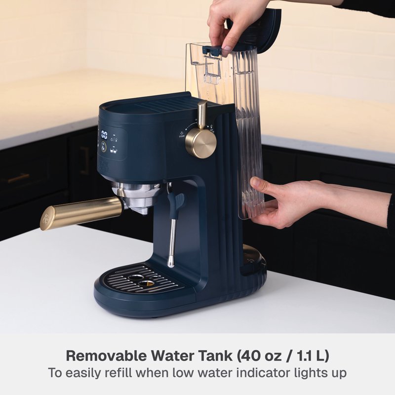 Mini Espresso Machine with 15-Bar Pressure & Steam Wand - Atlantic Blue