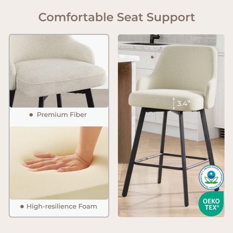 360° Swivel Counter Stools Set of 2 - Linen Fabric