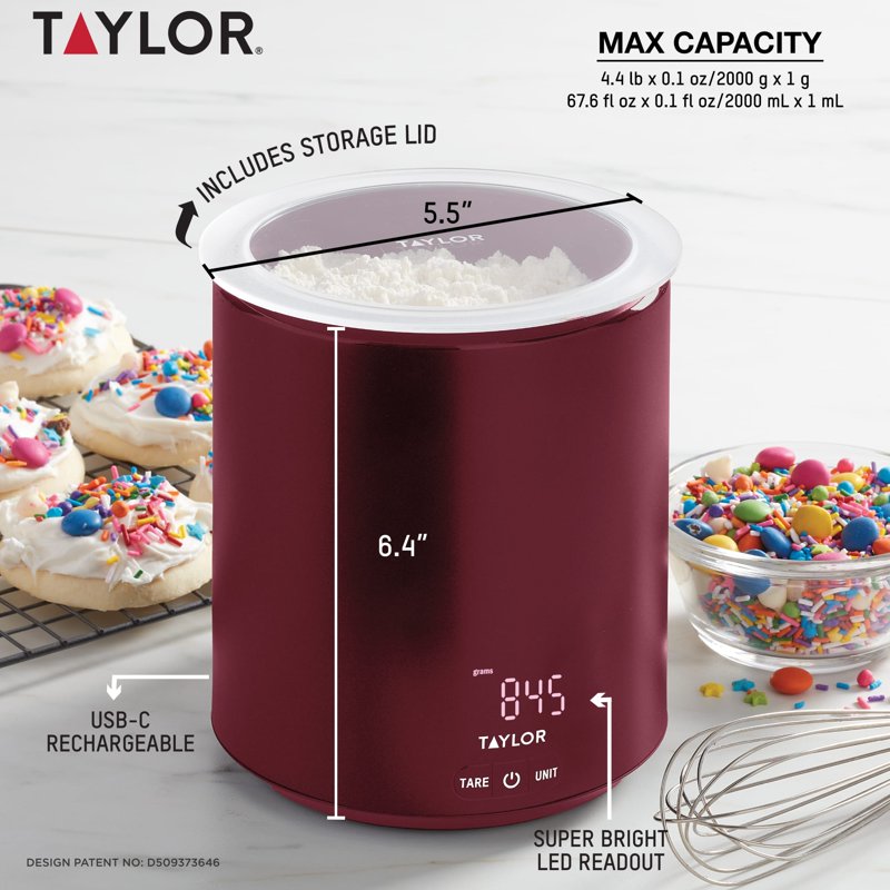 Digital Container Scale - 4.4 lb USB-C Rechargeable with Lid, Ruby