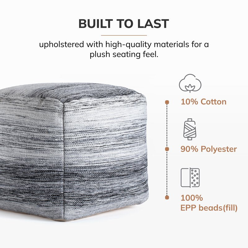 20-Inch Gray & Ivory Pouf Ottoman with Black & Ivory Variant