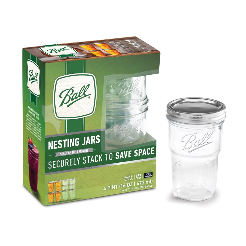 Ball Nesting Mason Jar Set with Lids & Bands - 2 Pack