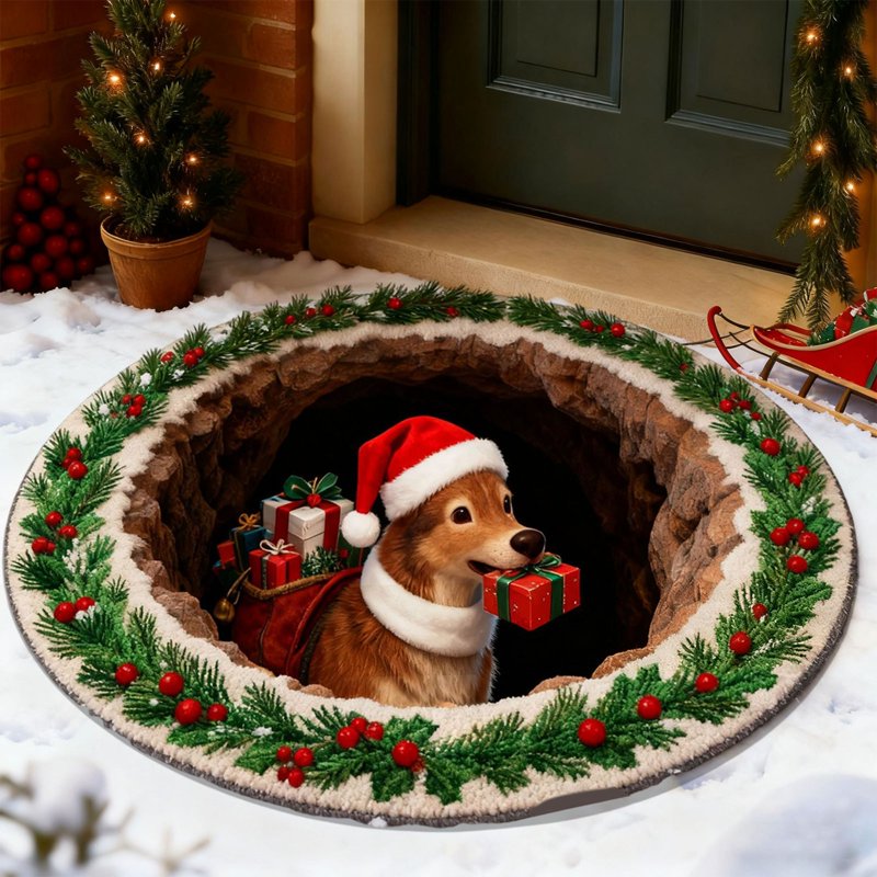 Christmas 3D Non-Slip Floor Mat - Round Area Rug with Merry Christmas Design - Variation B: Christmas #13
