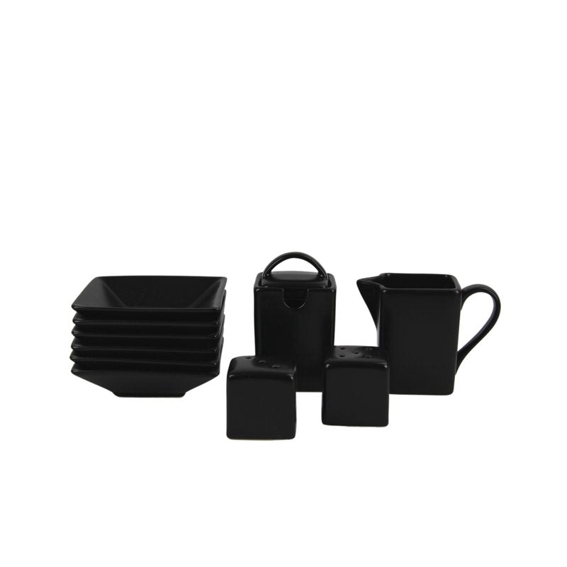 Nova Square 45 Piece Stoneware Dinnerware Set - Matte Black