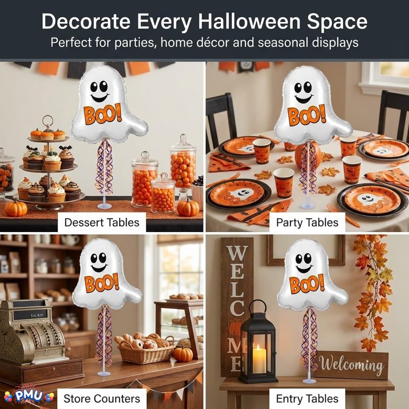 Halloween Ghost Balloon Set - Pre-Inflated 11 Inch Spooky Decorations, 6 Pack - Boo Ghostie Variation