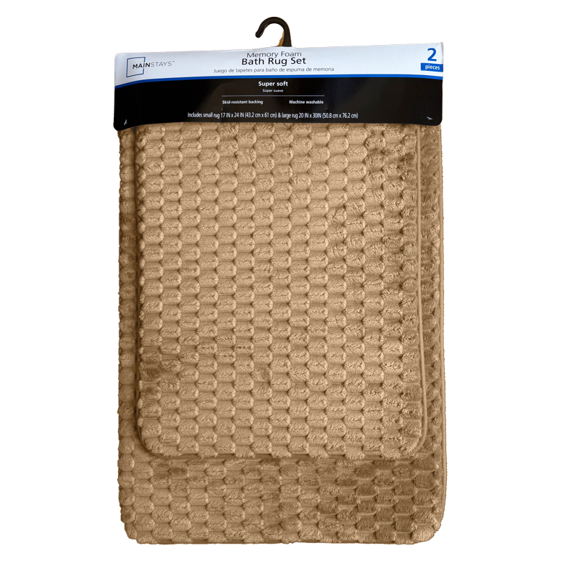 Mainstays Bubble Tile 2-Piece Memory Foam Bath Rug Set - Brown, 17 x 24 & 20 x 30 Variation of Brown Bag, Single