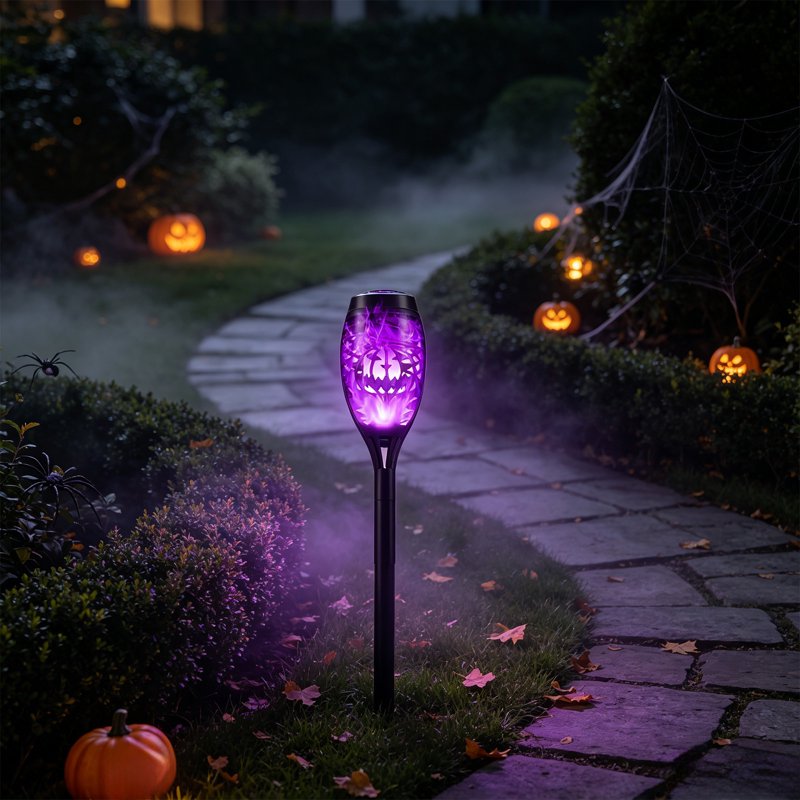 Solar Pumpkin Stake Light - Purple LED Outdoor Ground Lamp with Auto On/Off, Waterproof Halloween Decor - Variation 1#D